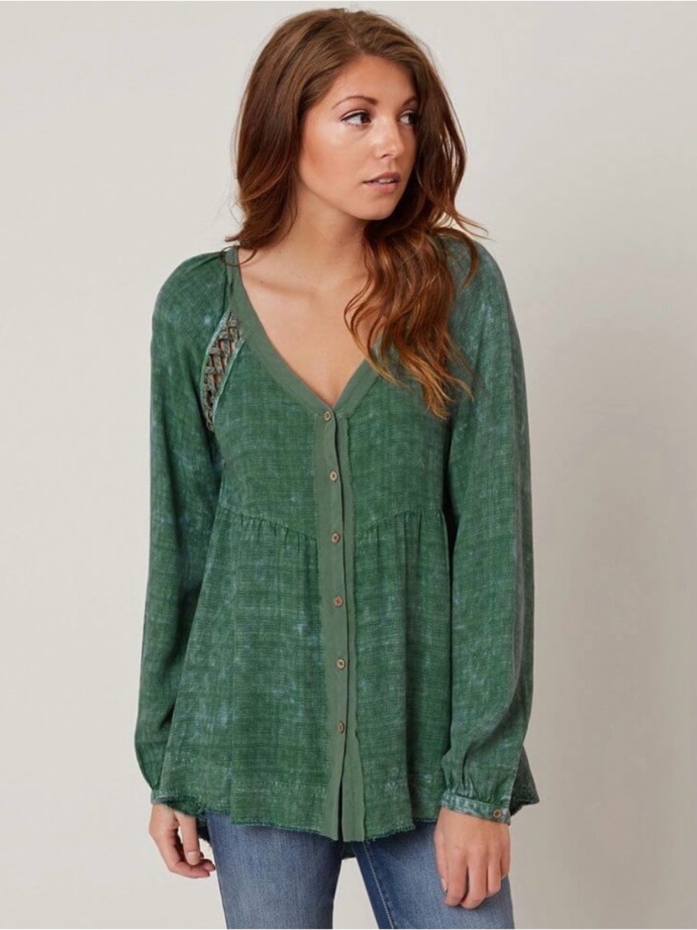 Gimmicks by BKE Green Button-Front Peasant Top from the Buckle